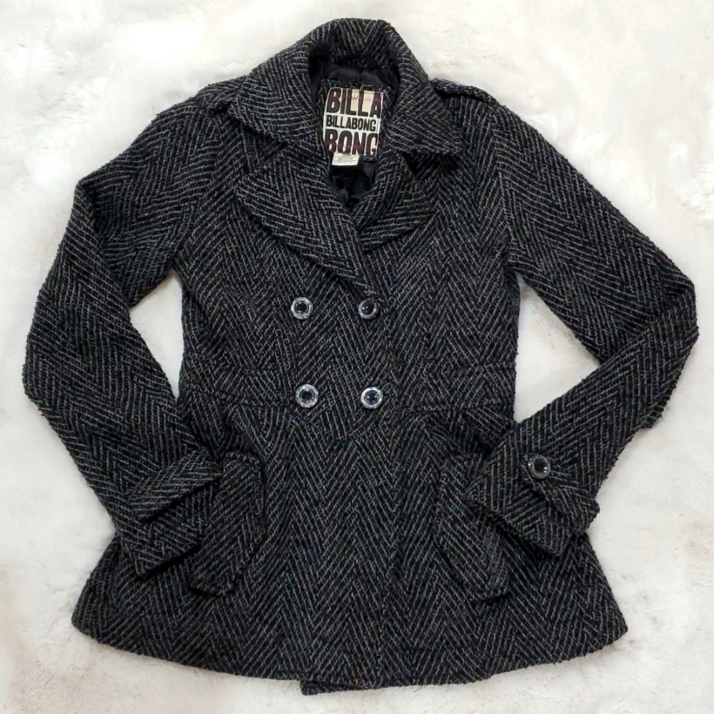 Billabong gray and black variegated wool pea coat size small